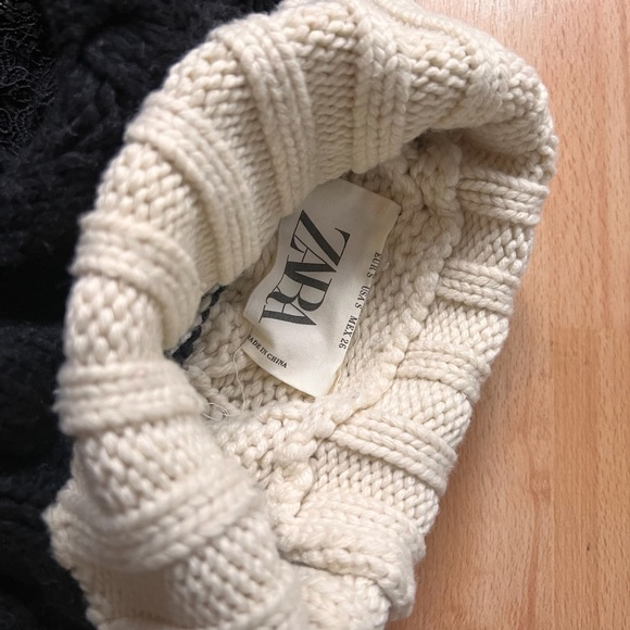 Zara Black / Cream cropped chunky cable knit turtleneck Sweater - Picture 4 of 9